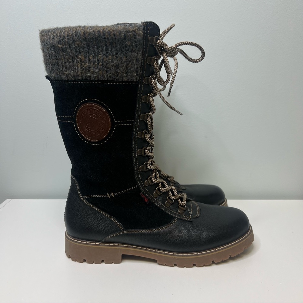 Remonte Tall Black Lace Up Leather Boots Fur Lining Suede Womens Size 40 US 8.5